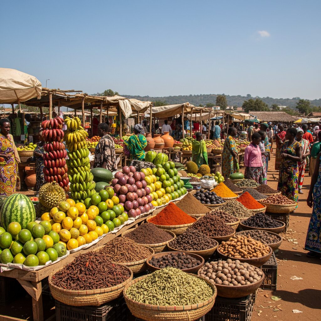 explorez les marchés tanzaniens et découvrez les ingrédients typiques qui font la richesse de la cuisine locale, entre épices colorées et produits frais authentiques.
