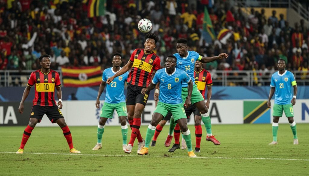 can 2025 : ouganda et tanzanie restent à égalité avec un score nul et vierge à la mi-temps dans un match serré et équilibré.