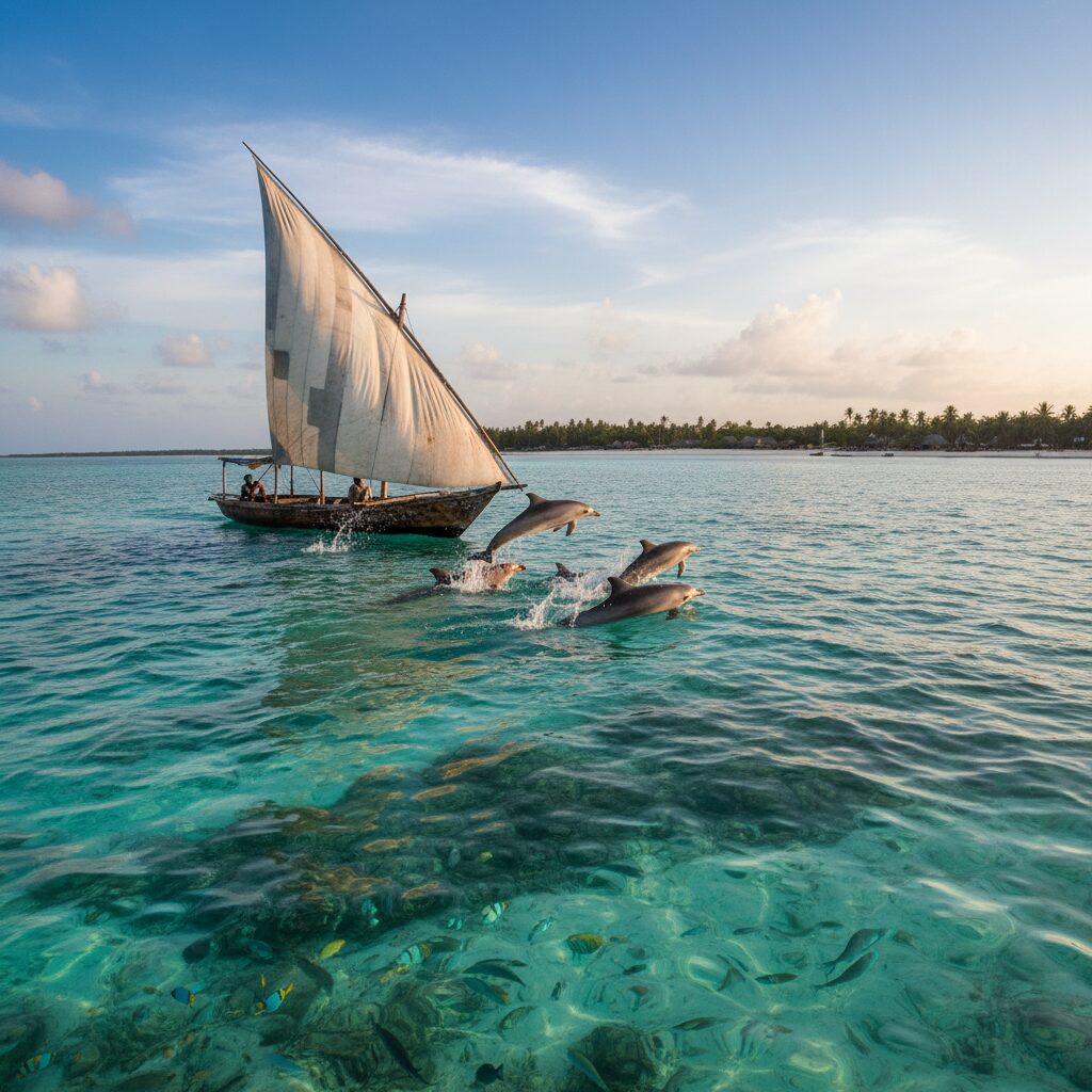 partez pour une excursion inoubliable à kırdım beach, zanzibar, et vivez une rencontre magique avec les dauphins dans leur habitat naturel.