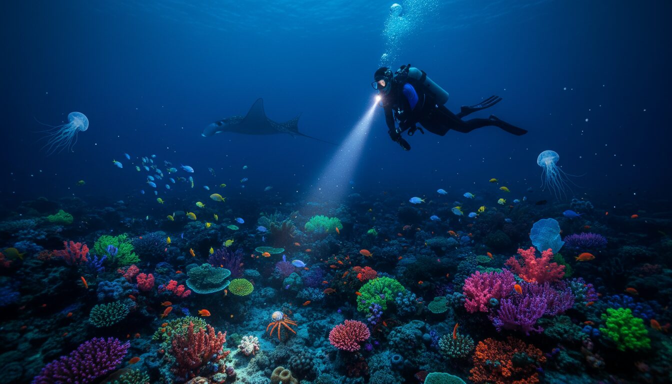 découvrez la plongée nocturne à zanzibar et plongez dans un spectacle sous-marin unique, où la faune marine s'illumine dans l'obscurité pour une expérience inoubliable.