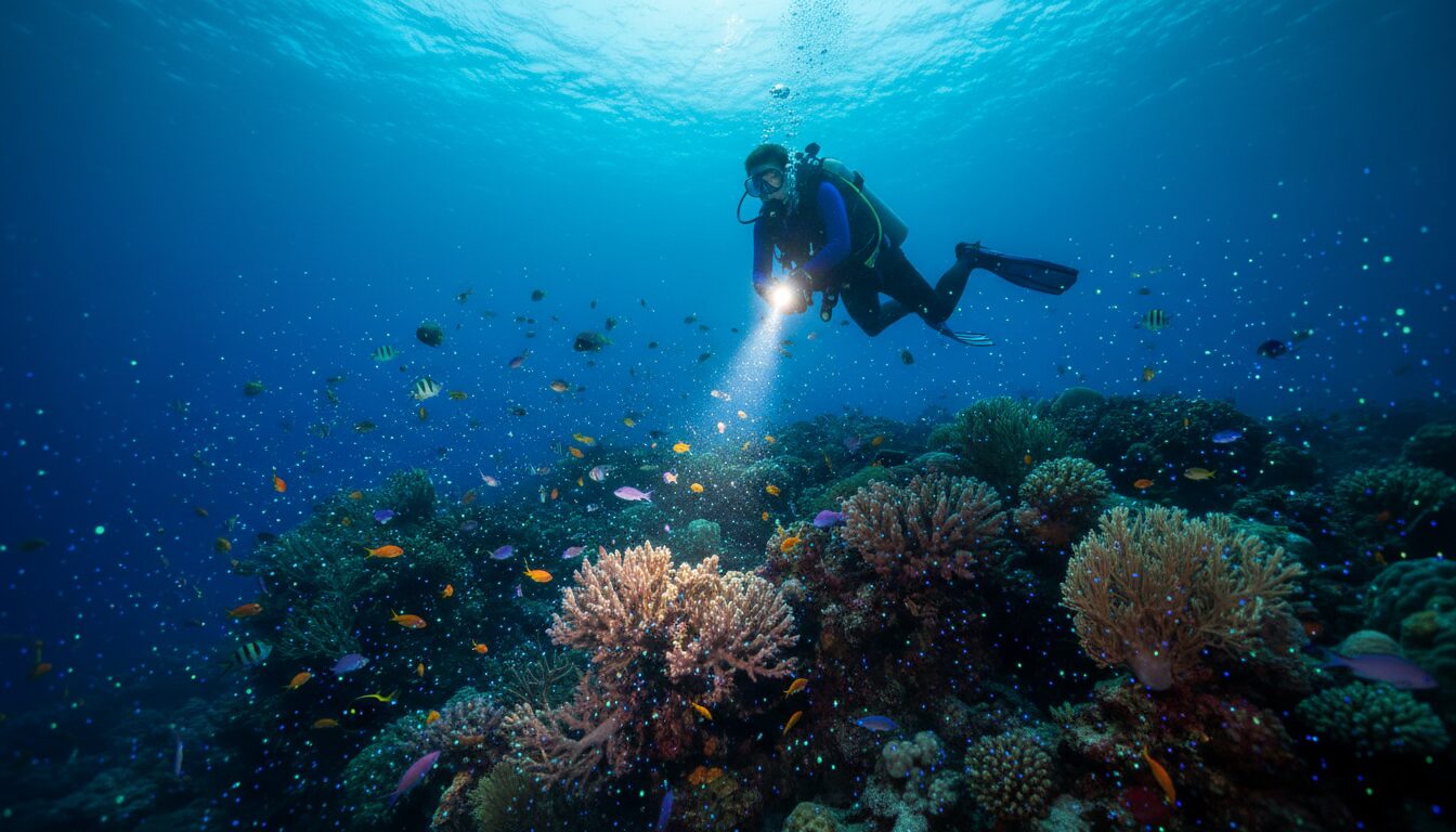 découvrez la magie de la plongée nocturne à zanzibar et explorez un spectacle sous-marin unique où la vie marine s'anime sous la lumière des étoiles.