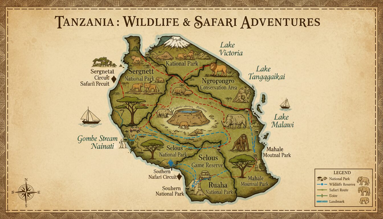 découvrez les parcs nationaux et réserves incontournables de tanzanie avec notre carte détaillée pour planifier un safari exceptionnel.