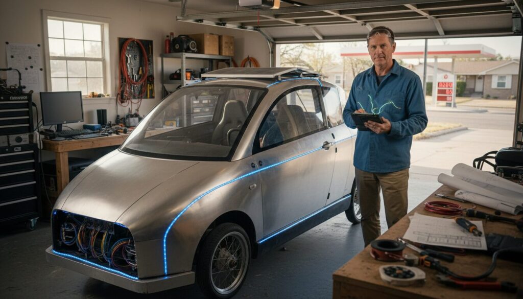 découvrez comment, face à la hausse des prix du carburant, il a conçu un véhicule électrique autonome innovant pour se déplacer économiquement et écologiquement.