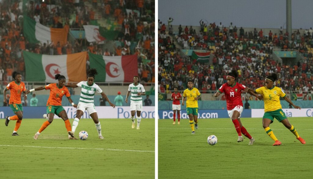 revivez les temps forts des quarts de finale de la can féminine : la côte d’ivoire affronte l’algérie tandis que le maroc se mesure à l’afrique du sud dans un duel intense.